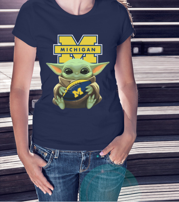 Michigan Wolverines Baby Yoda Football T-Shirt