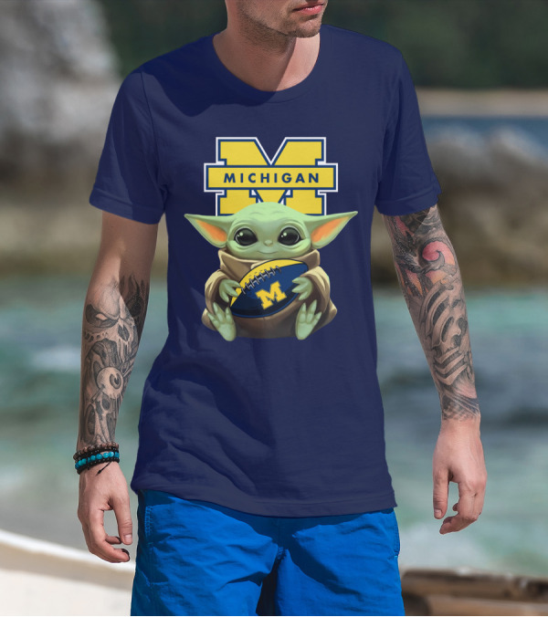 Michigan Wolverines Baby Yoda Football T-Shirt