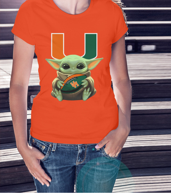 Baby Yoda Miami Hurricanes Football Fan T-Shirt
