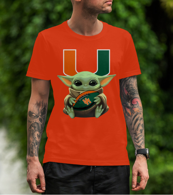 Baby Yoda Miami Hurricanes Football Fan T-Shirt