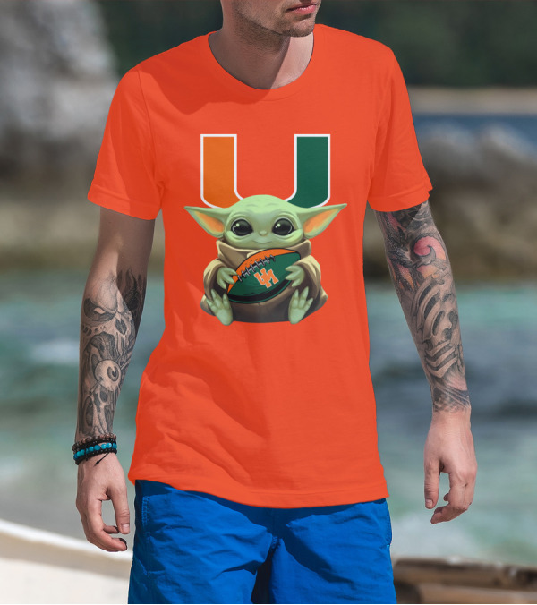 Baby Yoda Miami Hurricanes Football Fan T-Shirt