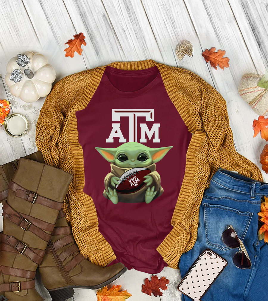 Texas A&M Aggies Baby Yoda Football T-Shirt