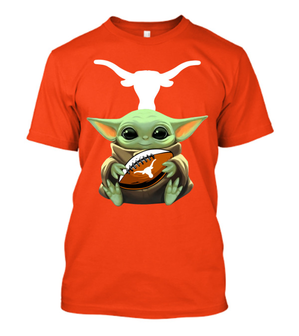 Baby Yoda Longhorns Football Logo Orange Background T-Shirt