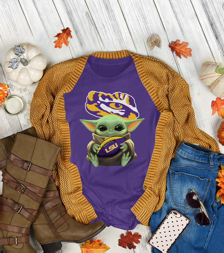 LSU Tigers Baby Yoda Football Fan T-Shirt