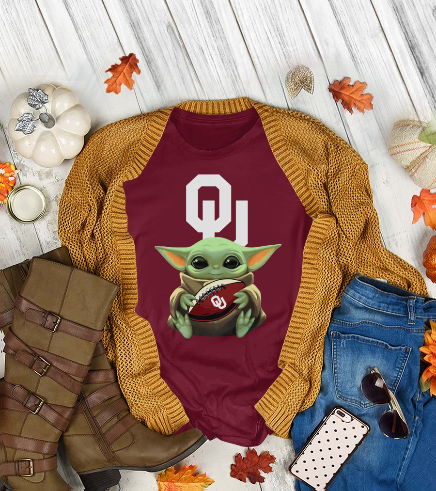 OU Sooners Baby Yoda Football T-Shirt