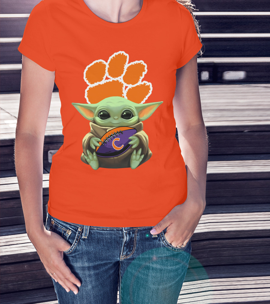 Clemson Tigers Baby Yoda Football Fan T-Shirt
