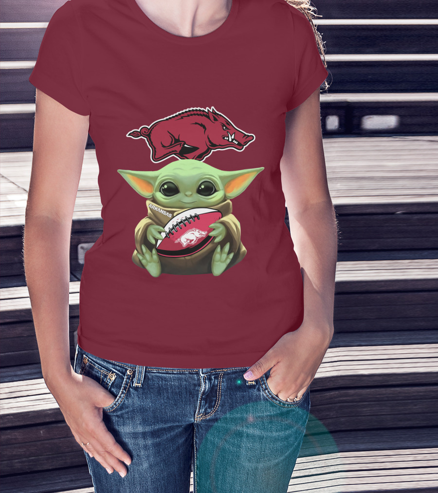 Arkansas Razorbacks Baby Yoda Football Fan T-Shirt