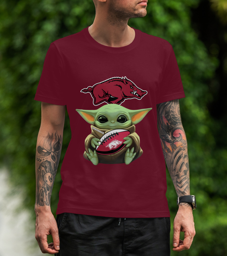 Arkansas Razorbacks Baby Yoda Football Fan T-Shirt