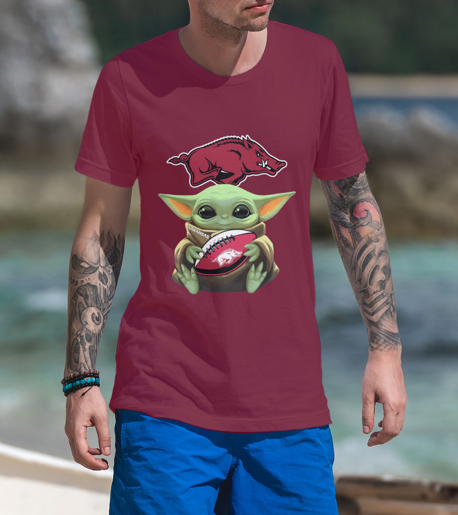 Arkansas Razorbacks Baby Yoda Football Fan T-Shirt