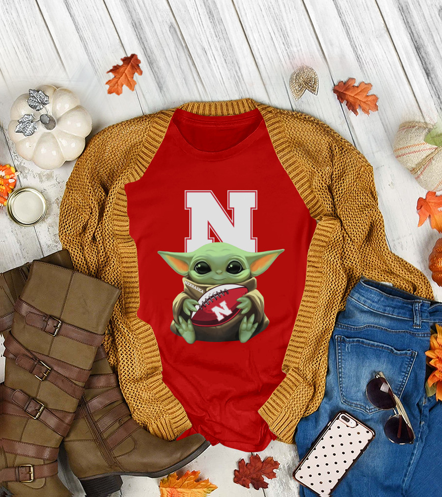 Baby Yoda Nebraska Cornhuskers Football Fan Icon with N T-Shirt