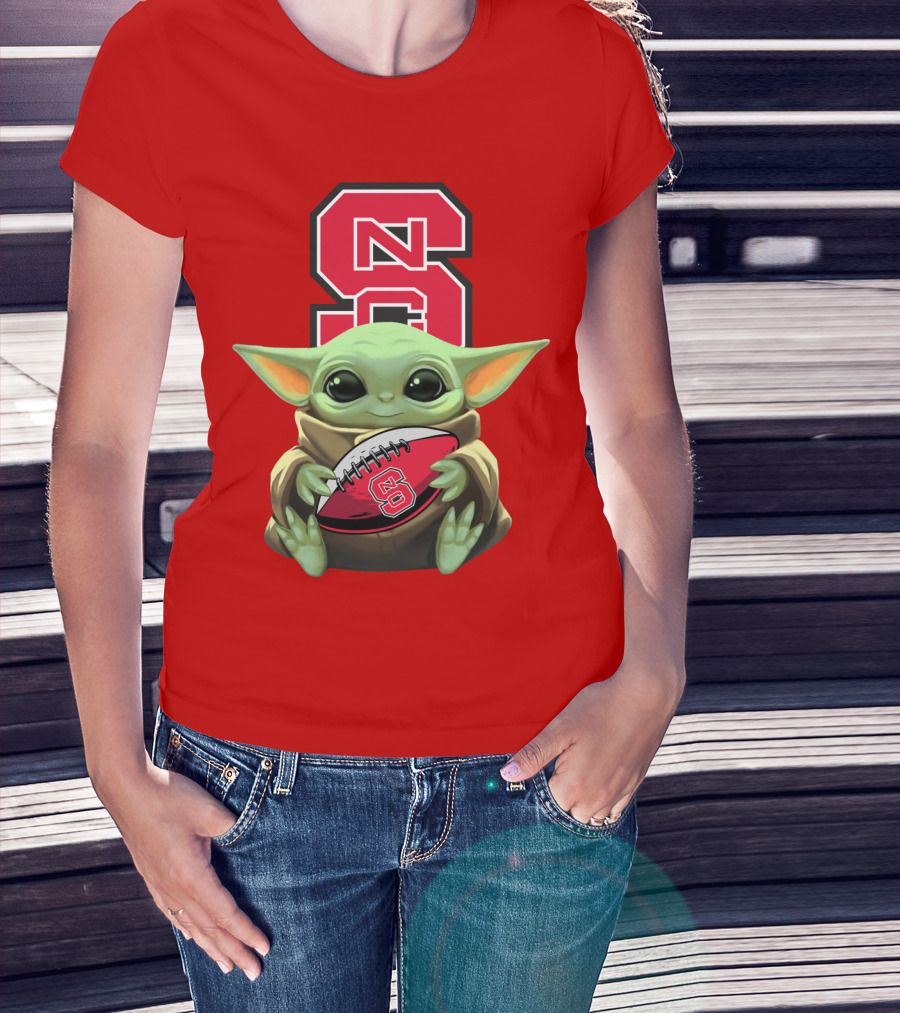 NC State Wolfpack Baby Yoda Football T-Shirt