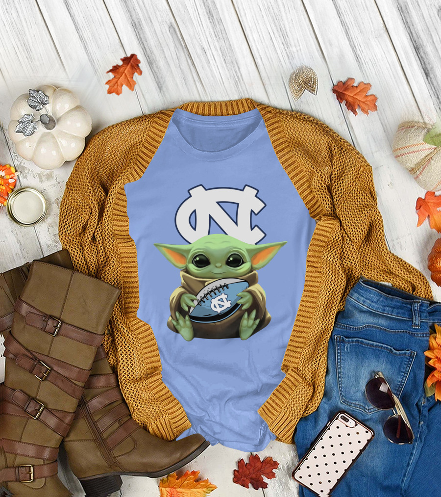 Baby Yoda UNC Tar Heels Football T-Shirt