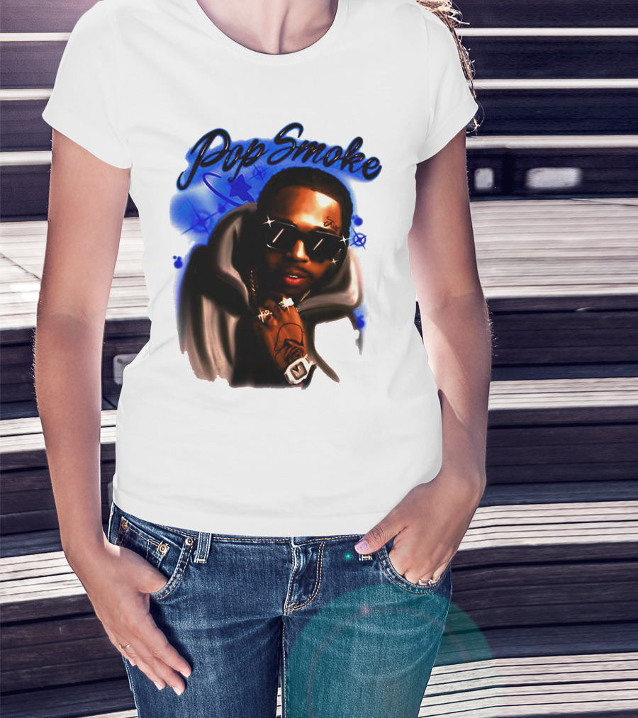 Pop Smoke Airbrush Blue Graffiti T-Shirt