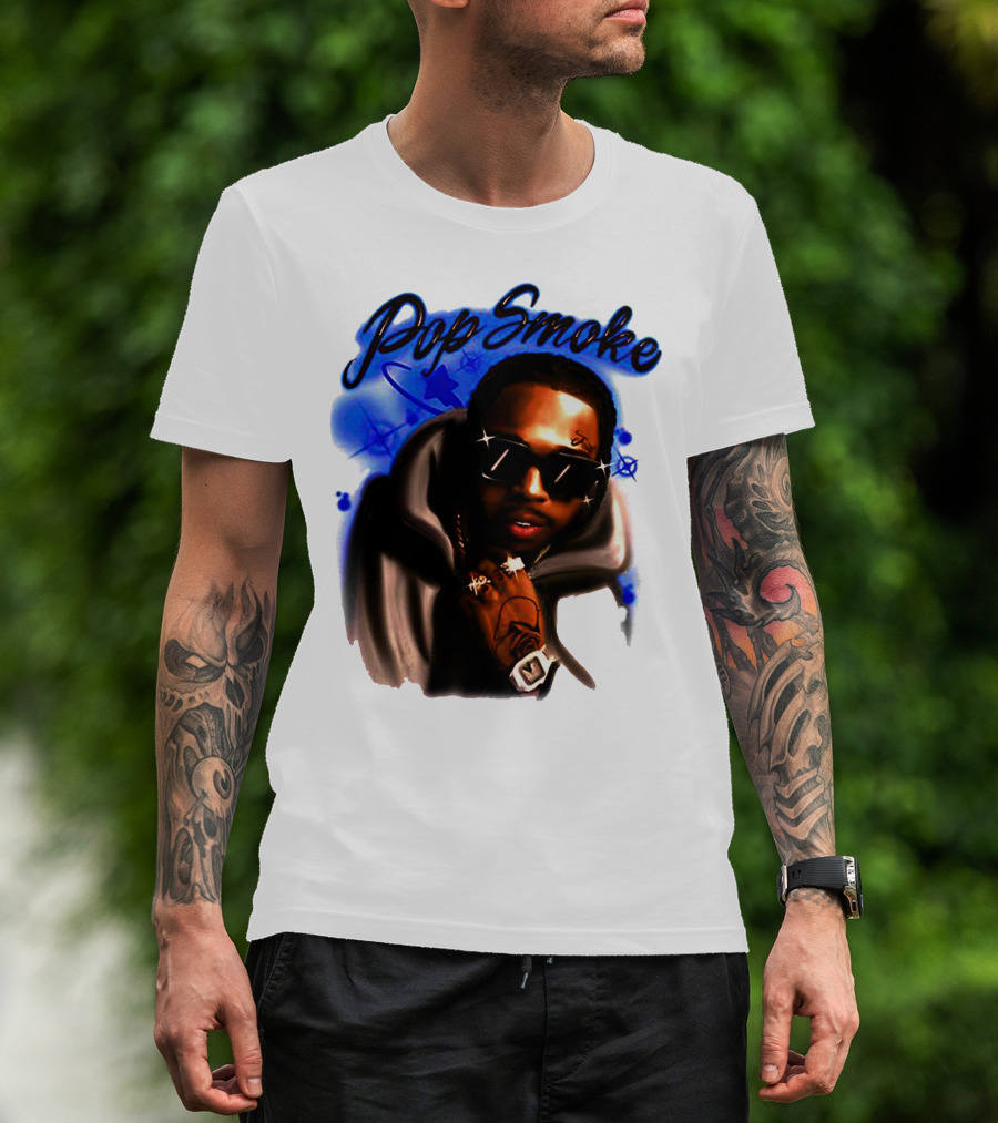 Pop Smoke Airbrush Blue Graffiti T-Shirt