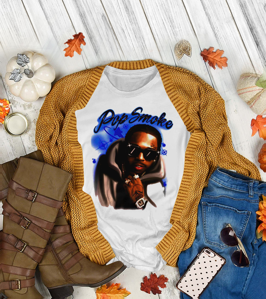 Pop Smoke Airbrush Blue Graffiti T-Shirt