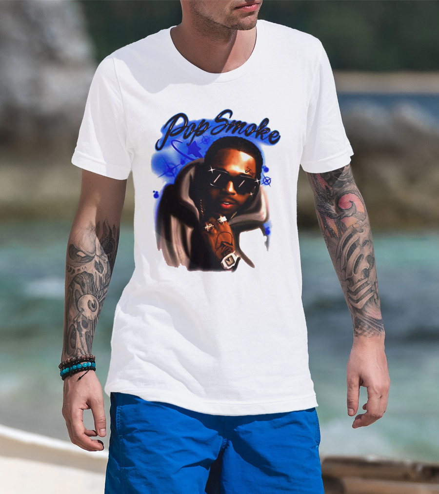 Pop Smoke Airbrush Blue Graffiti T-Shirt