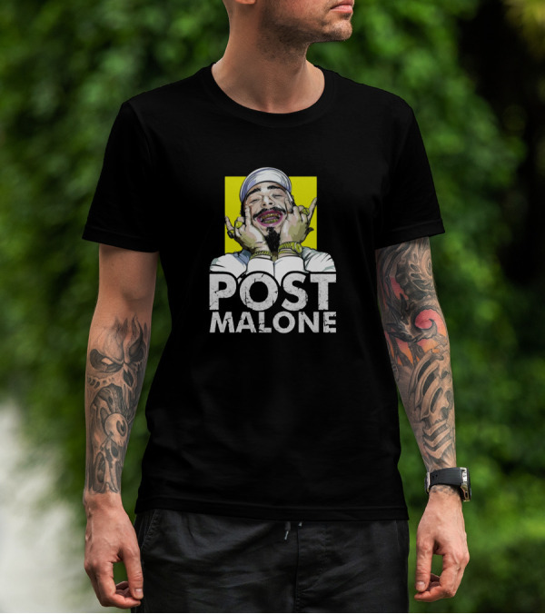 Post Malone Smiling In Yellow Background T-Shirt