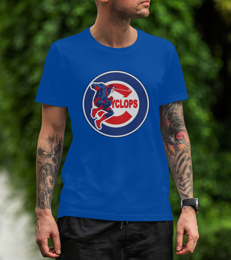 Chicago Cyclops MLB Superhero Logo Blue Background T-Shirt