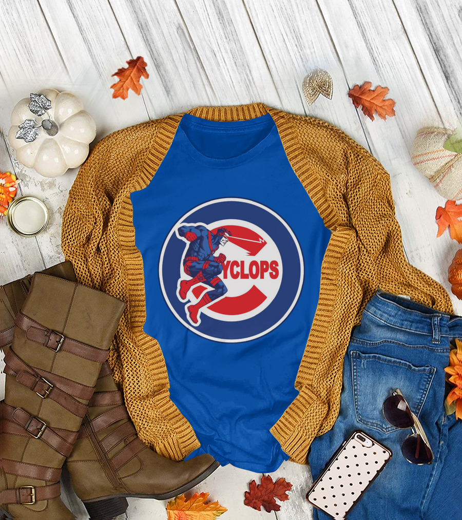 Chicago Cyclops MLB Superhero Logo Blue Background T-Shirt