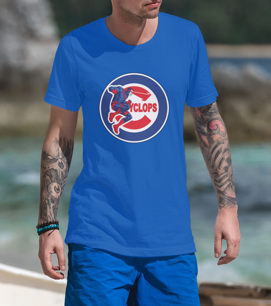 Chicago Cyclops MLB Superhero Logo Blue Background T-Shirt