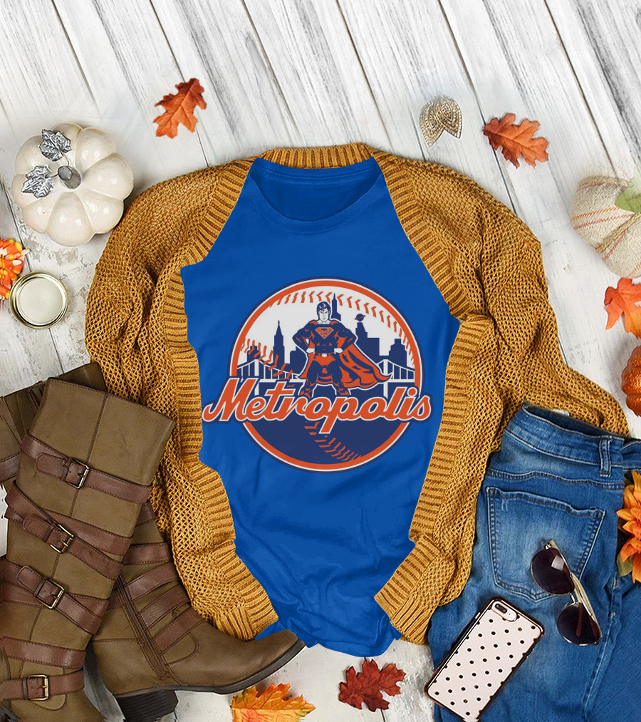 Metropolis Superman NY Baseball Skyline T-Shirt