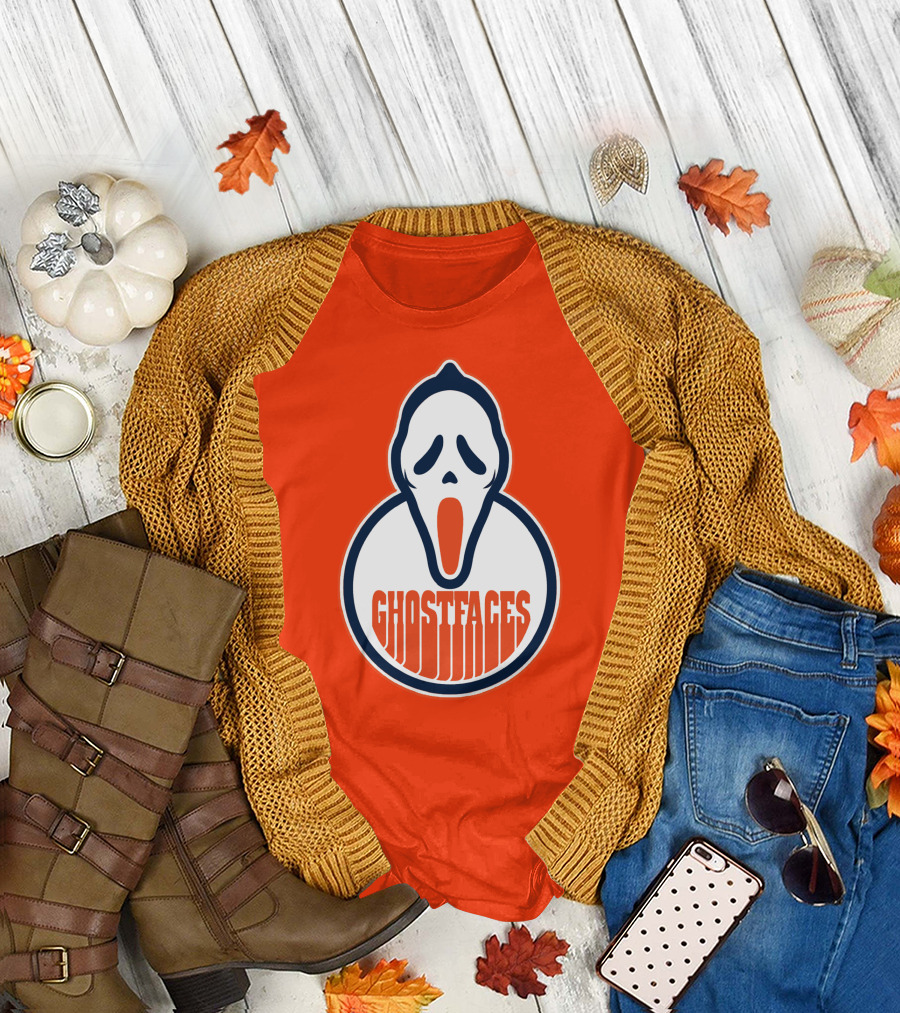 Edmonton Ghostfaces NHL Scream Parody Logo Orange Background T-Shirt