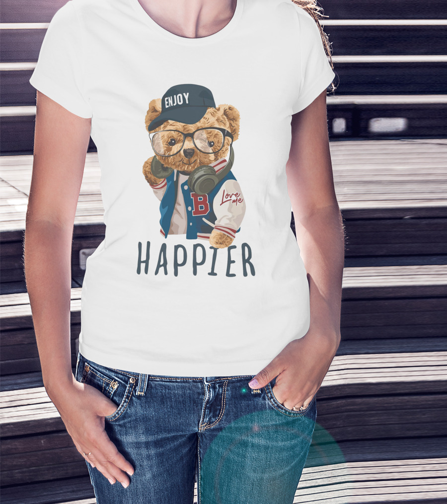 Enjoy Love ME Varsity Bear Happier T-Shirt