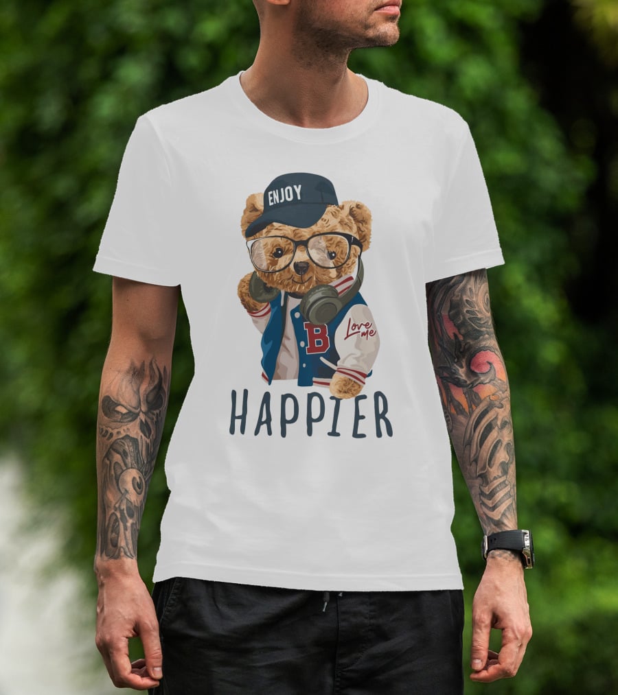 Enjoy Love ME Varsity Bear Happier T-Shirt
