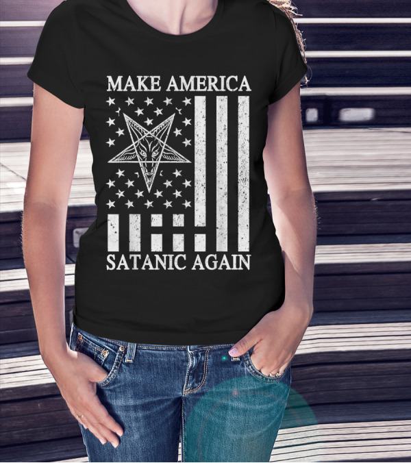 Make America Satanic Great Again American Flag Pentagram T-Shirt