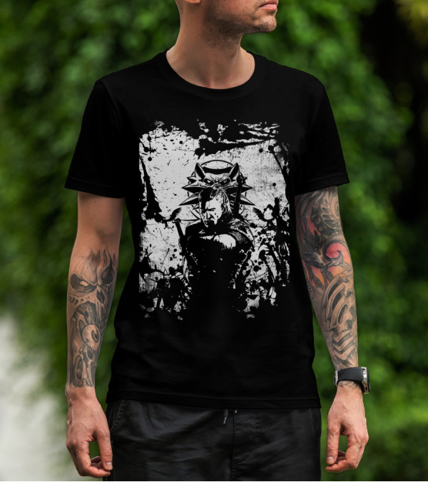 The Witcher 3 Wild Hunt Geralt Wolf School Emblem Splatter T-Shirt