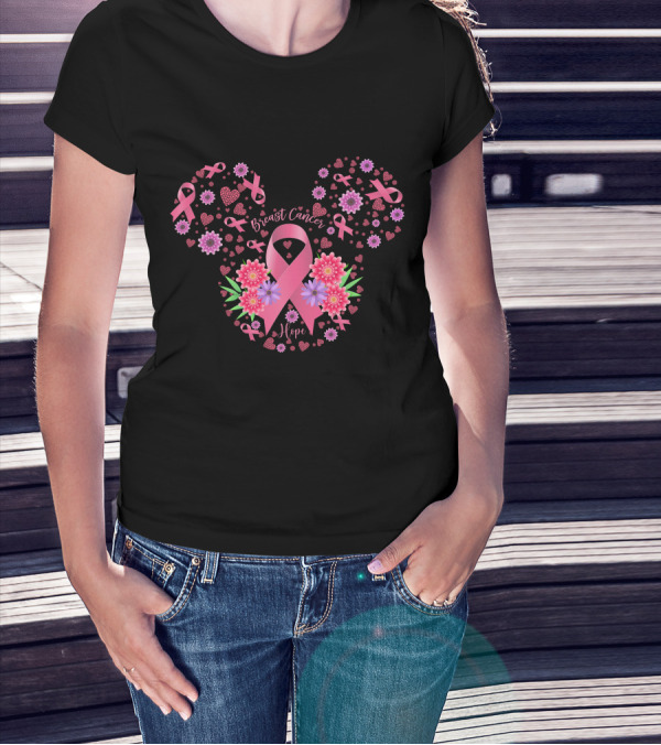 Breast Cancer Hope Pink Ribbon Floral T-Shirt