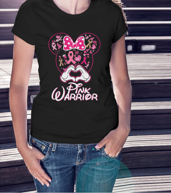 Pink Warrior Minnie Mouse Breast Cancer Awareness T-Shirt