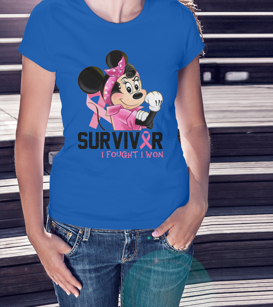 Survivor I Fought I Won Minnie Pink Ribbon Breast Cancer Awareness T-Shirt