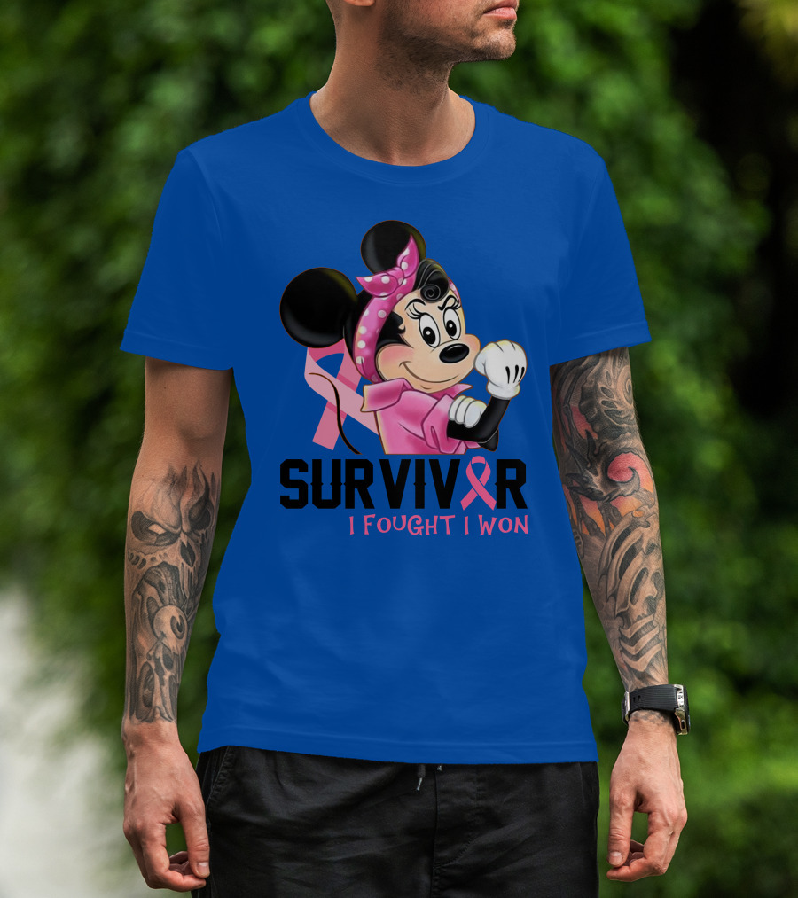Survivor I Fought I Won Minnie Pink Ribbon Breast Cancer Awareness T-Shirt