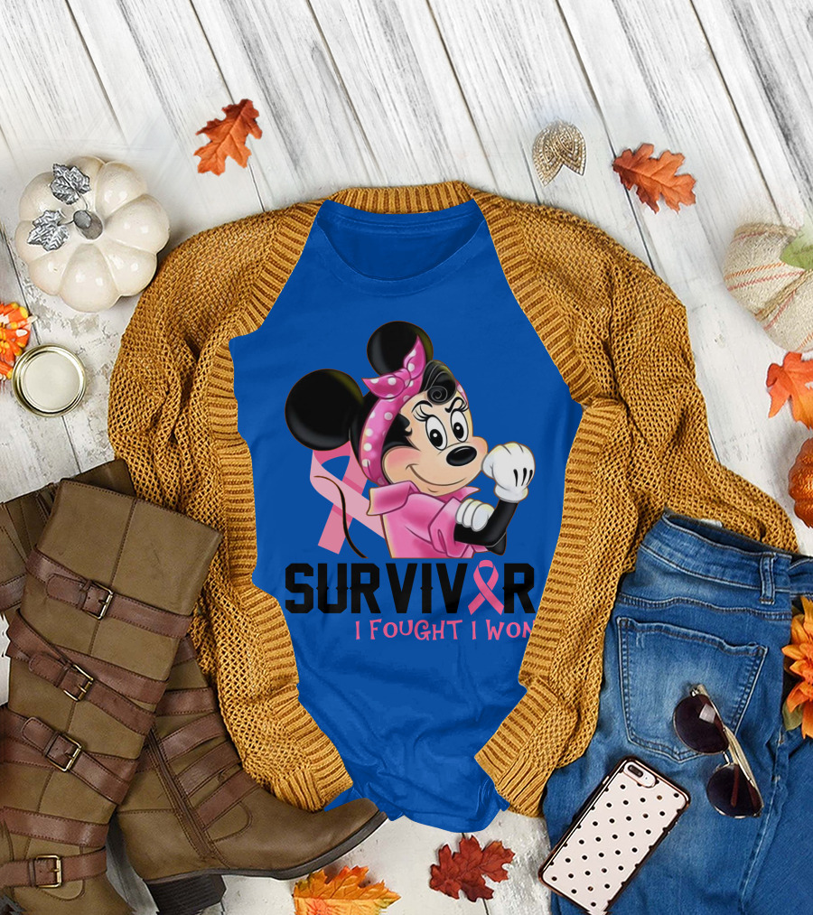 Survivor I Fought I Won Minnie Pink Ribbon Breast Cancer Awareness T-Shirt