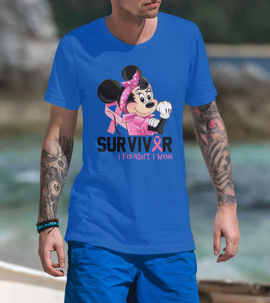 Survivor I Fought I Won Minnie Pink Ribbon Breast Cancer Awareness T-Shirt