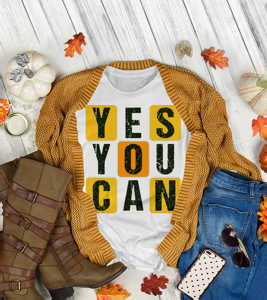 YES YOU CAN Motivation Yellow Orange Black T-Shirt