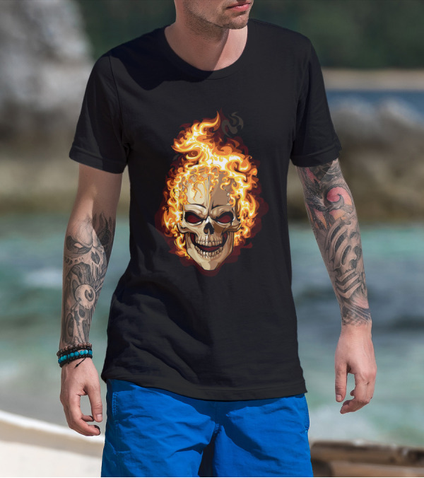 Ghost Rider Flaming Skull Iconic Visual Representation T-Shirt