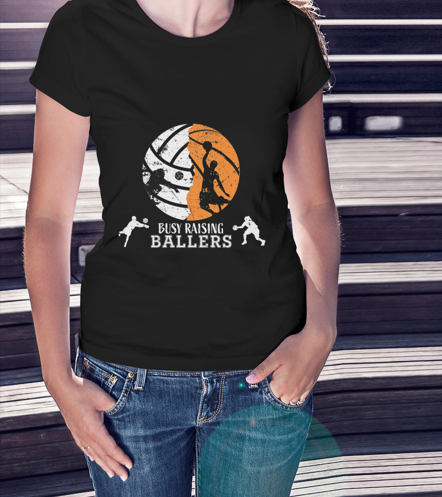 Busy Raising Ballers Basketball Dad Volleyball T-Shirt