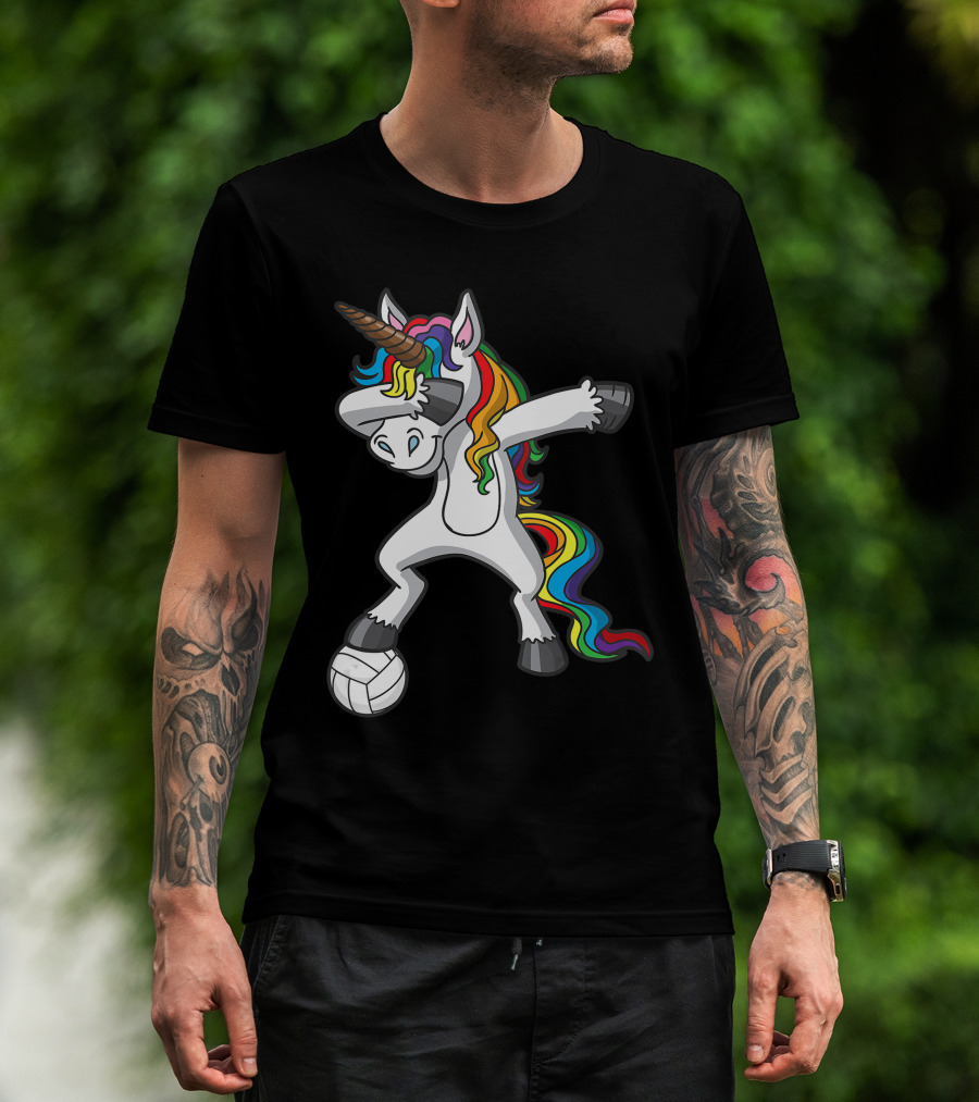 Dabbing Rainbow Unicorn Volleyball T-Shirt