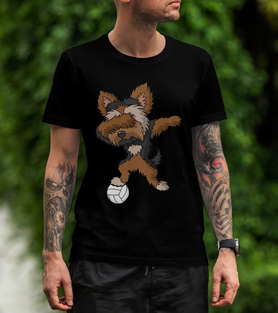 Dabbing Yorkshire Terrier Volleyball Player Coach Team Dog With Ball T-Shirt