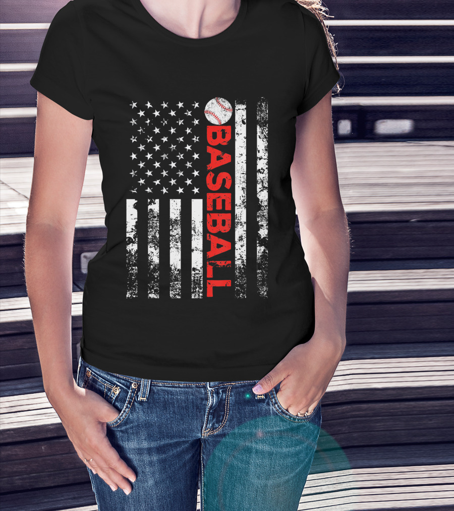 American Flag Grunge Style Baseball T-Shirt