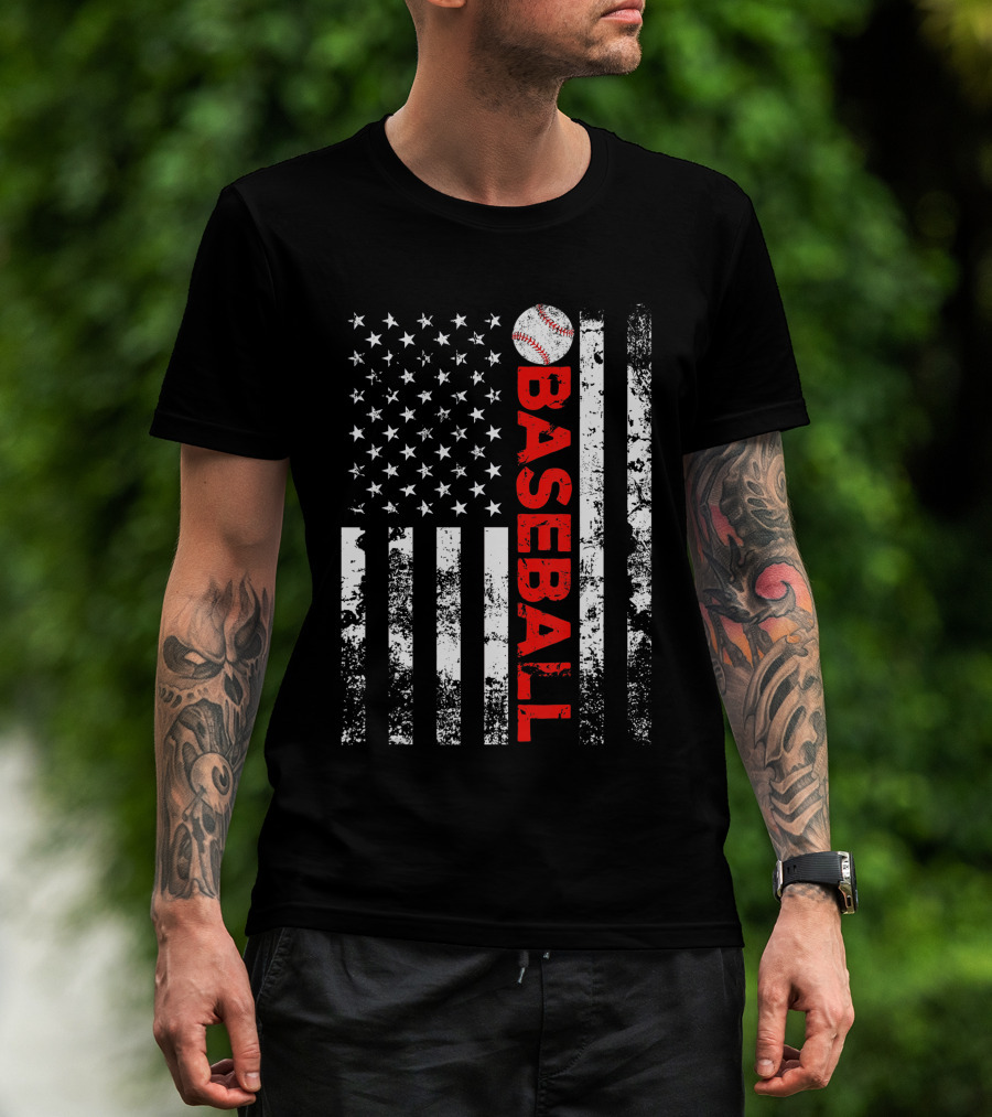 American Flag Grunge Style Baseball T-Shirt