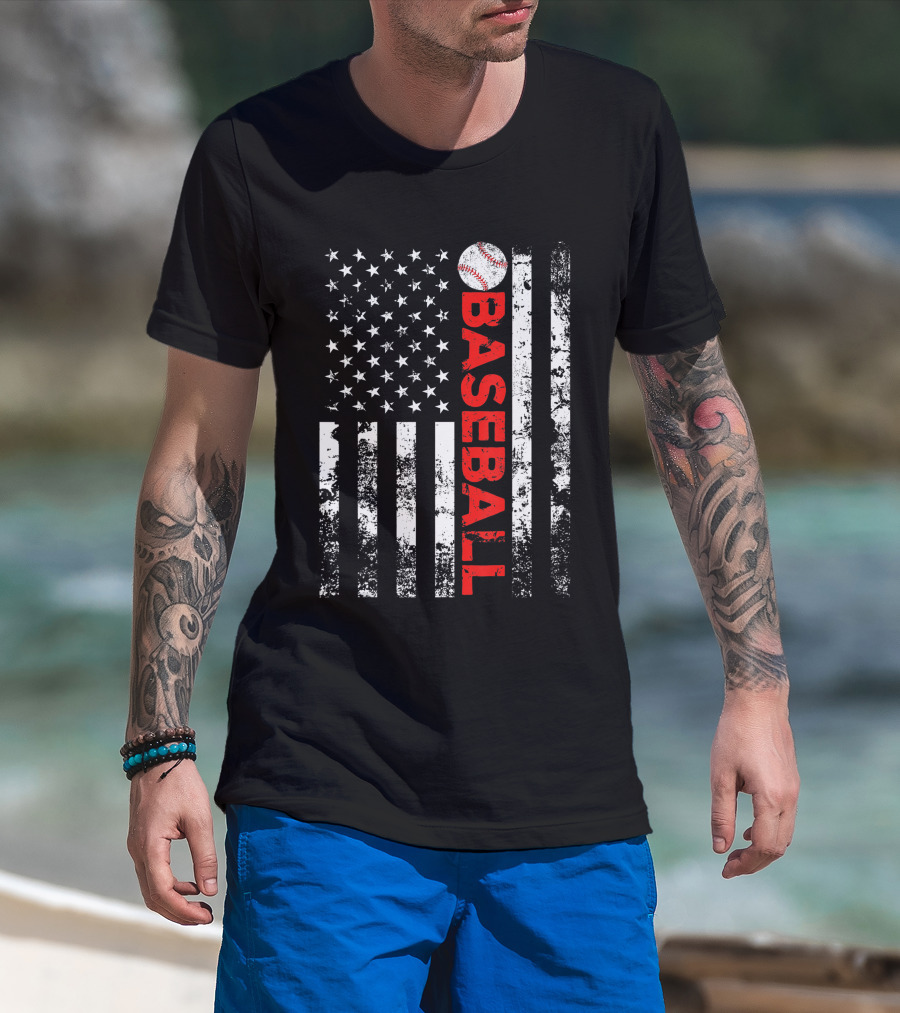 American Flag Grunge Style Baseball T-Shirt