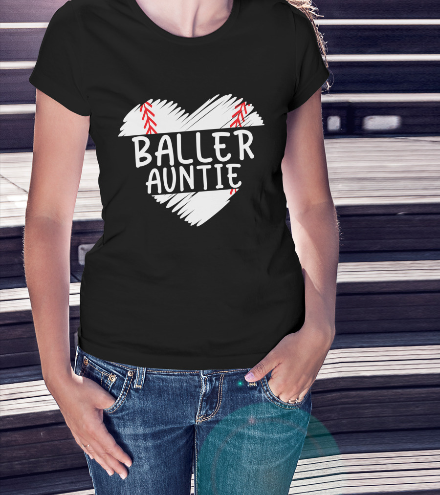 Baller Auntie Baseball Heart T-Shirt