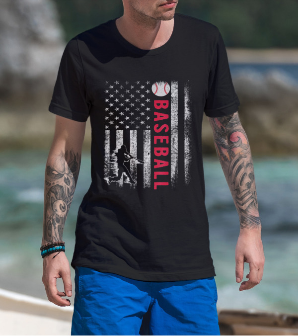 Vintage USA American Flag Baseball Pride Team Iconic T-Shirt