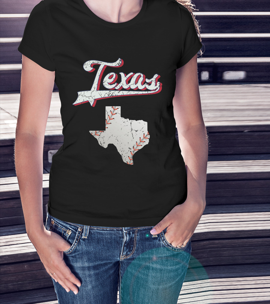 Texas Baseball Game Day Vintage Ranger Map T-Shirt