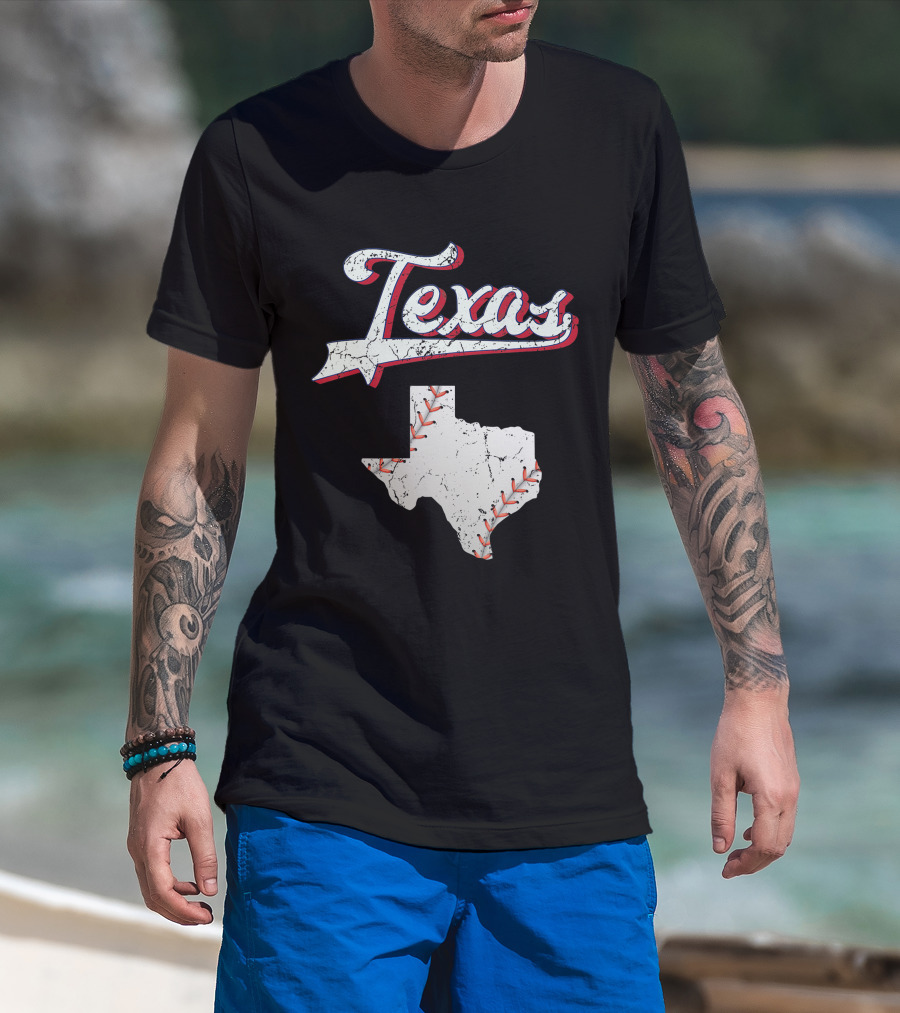 Texas Baseball Game Day Vintage Ranger Map T-Shirt