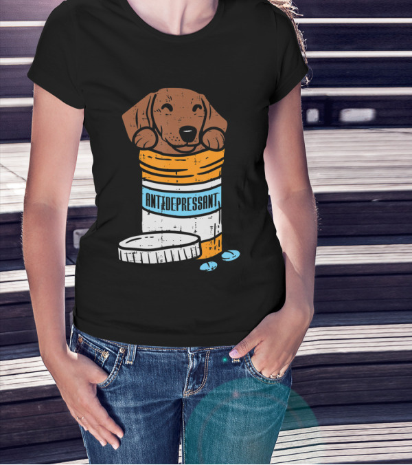 Antidepressant Dachshund Wiener Sausage Dog In Prescription Pill Bottle T-Shirt