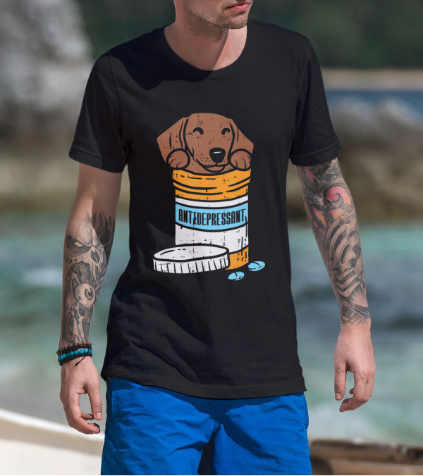 Antidepressant Dachshund Wiener Sausage Dog In Prescription Pill Bottle T-Shirt